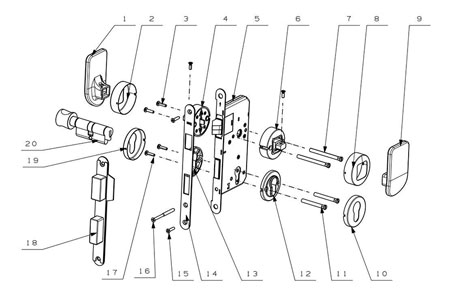 Межкомнатный нажимной врезной замок, серия MG1814 